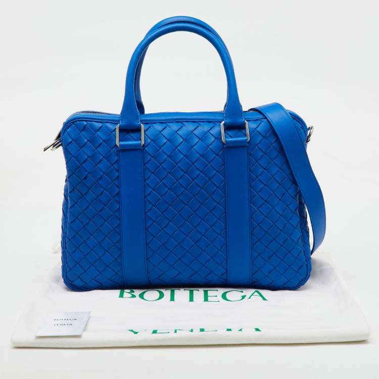 Pre Owned Bottega Veneta Blue Intrecciato Leather Slim Briefcase