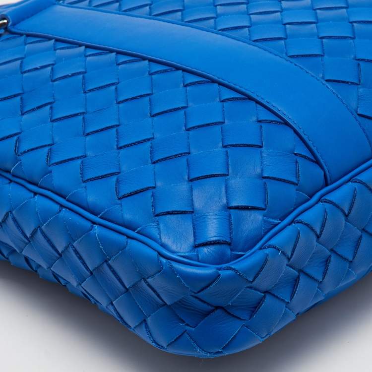 Pre Owned Bottega Veneta Blue Intrecciato Leather Slim Briefcase