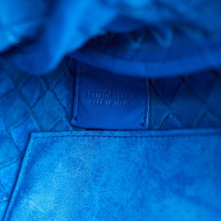 Pre Owned Bottega Veneta Blue Intrecciato Leather Slim Briefcase