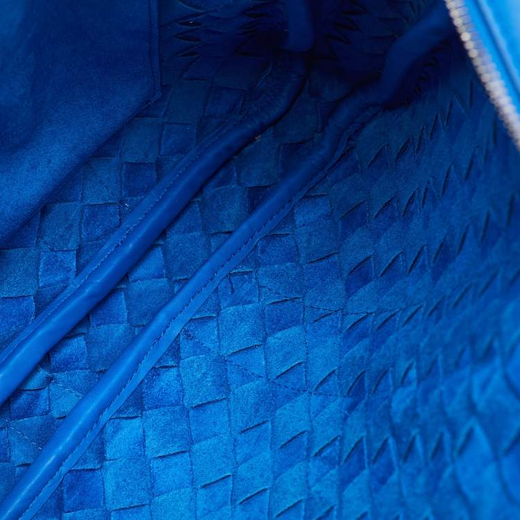 Pre Owned Bottega Veneta Blue Intrecciato Leather Slim Briefcase