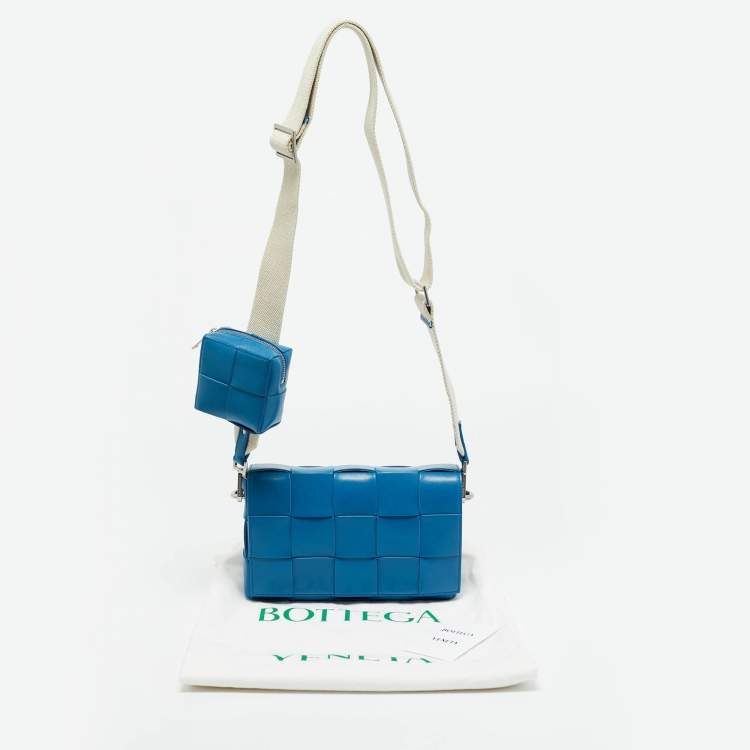 Pre Owned Bottega Veneta Blue Intreccio Leather Medium Cassette Crossbody Bag
