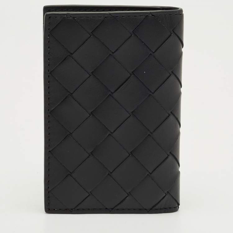 Pre Owned Bottega Veneta Black Intrecciato Leather Bifold Card Holder