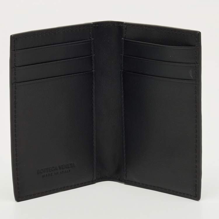 Pre Owned Bottega Veneta Black Intrecciato Leather Bifold Card Holder