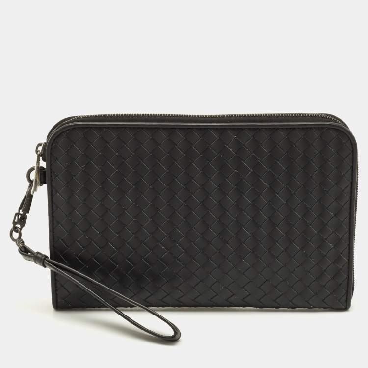 Pre Owned Bottega Veneta Black Intrecciato Leather Document Clutch