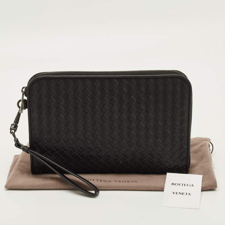 Pre Owned Bottega Veneta Black Intrecciato Leather Document Clutch