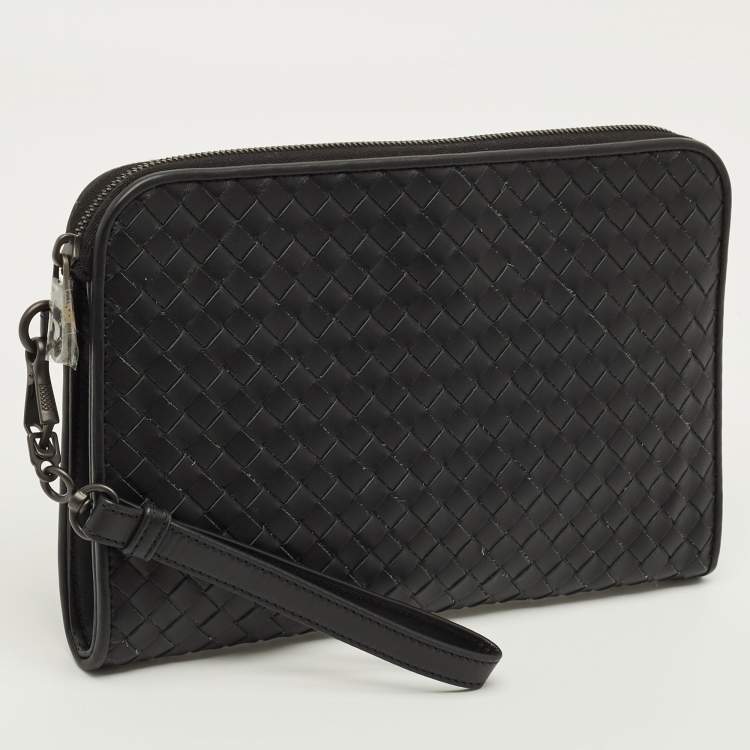 Pre Owned Bottega Veneta Black Intrecciato Leather Document Clutch