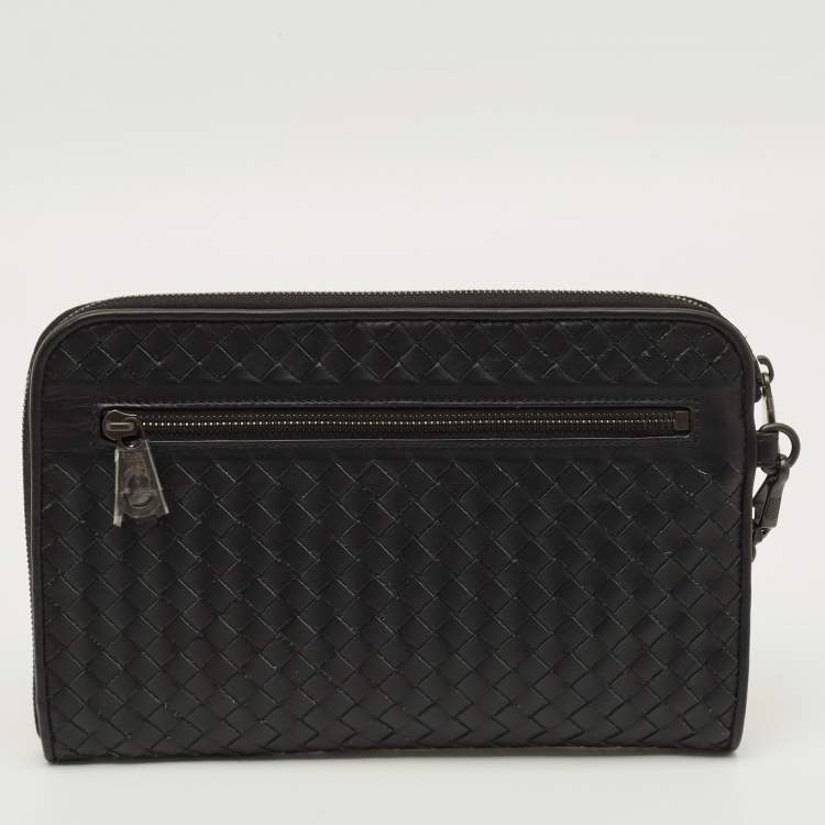 Pre Owned Bottega Veneta Black Intrecciato Leather Document Clutch