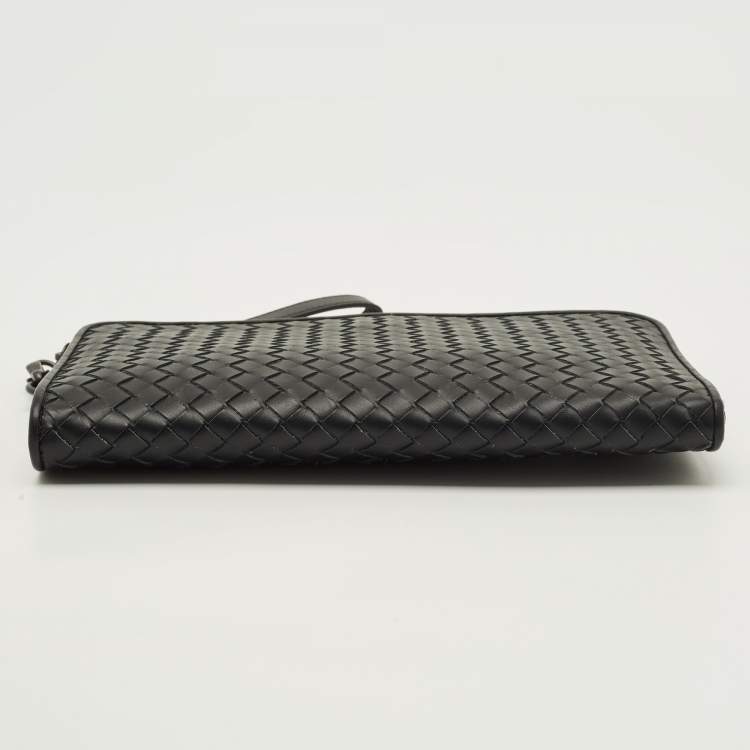 Pre Owned Bottega Veneta Black Intrecciato Leather Document Clutch