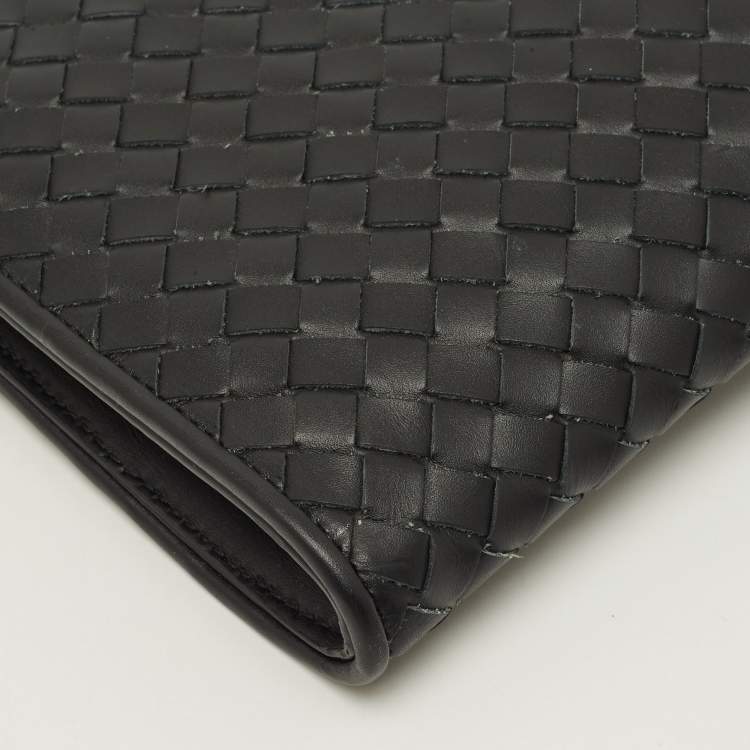 Pre Owned Bottega Veneta Black Intrecciato Leather Document Clutch