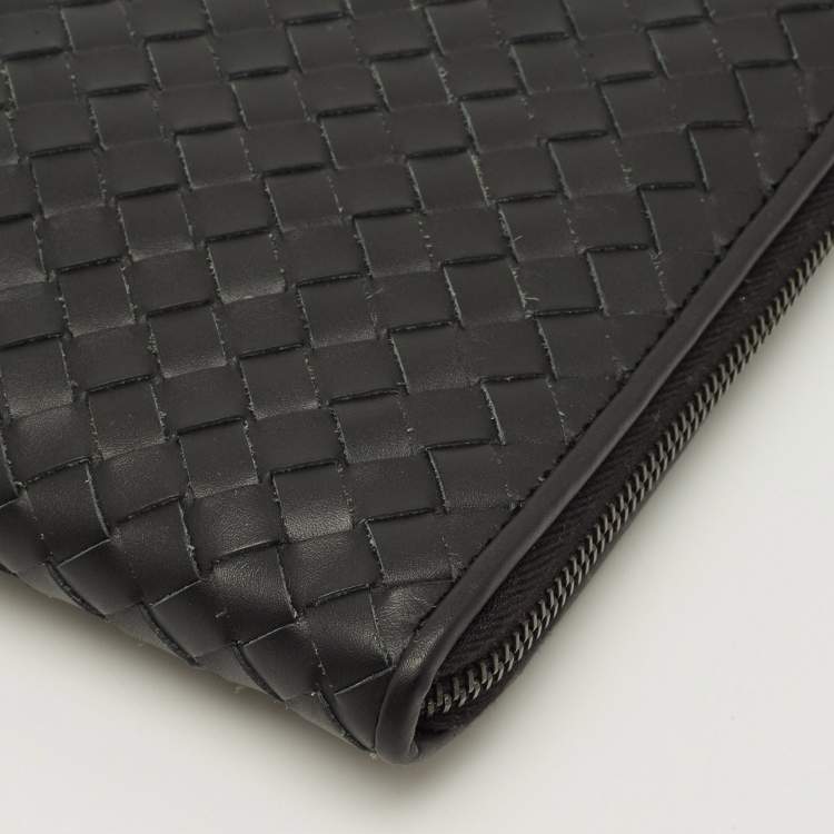 Pre Owned Bottega Veneta Black Intrecciato Leather Document Clutch
