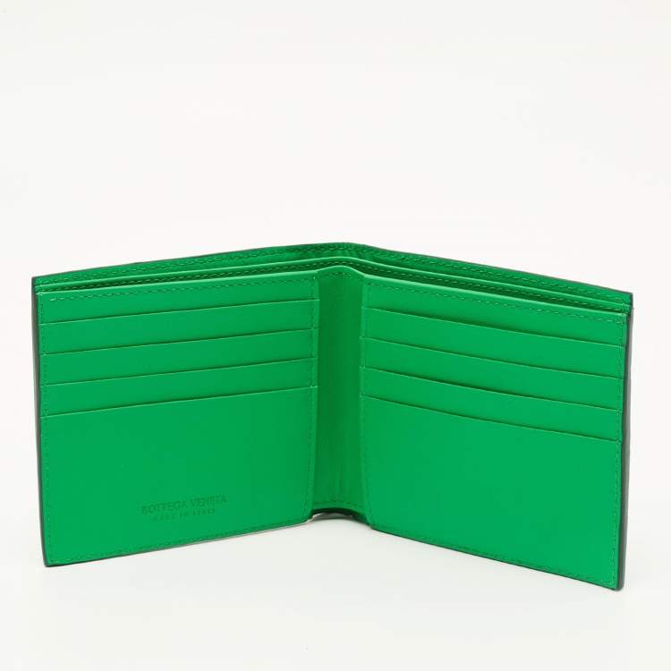 Pre Owned Bottega Veneta Dark Green Intrecciato Leather Bifold Wallet