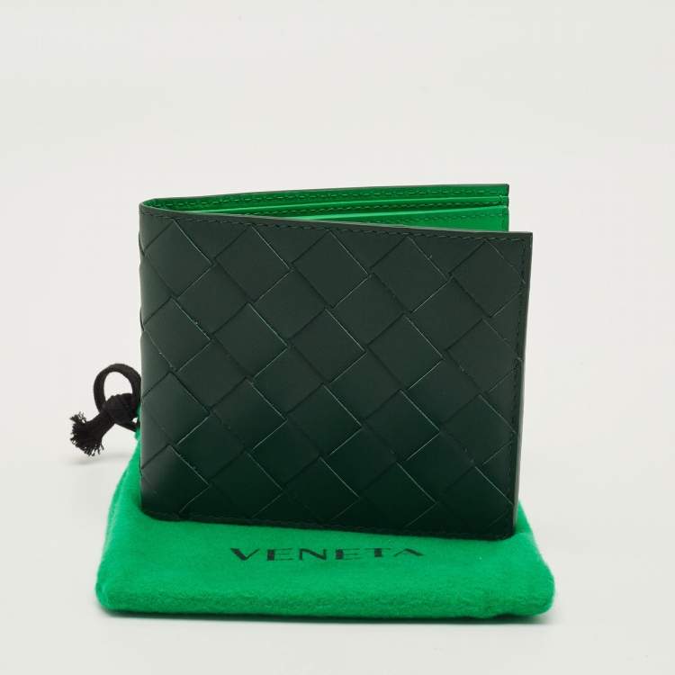 Pre Owned Bottega Veneta Dark Green Intrecciato Leather Bifold Wallet