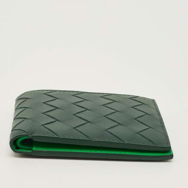 Pre Owned Bottega Veneta Dark Green Intrecciato Leather Bifold Wallet