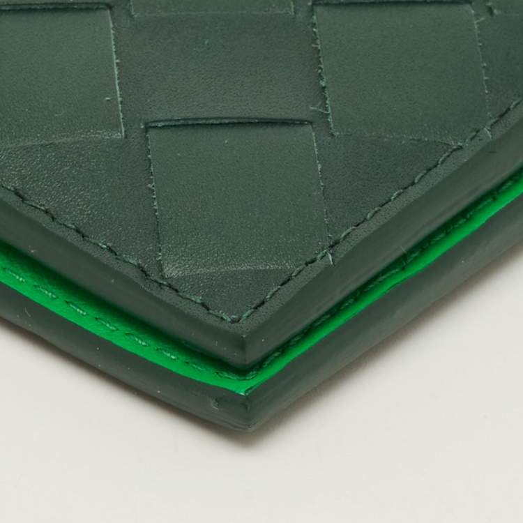 Pre Owned Bottega Veneta Dark Green Intrecciato Leather Bifold Wallet