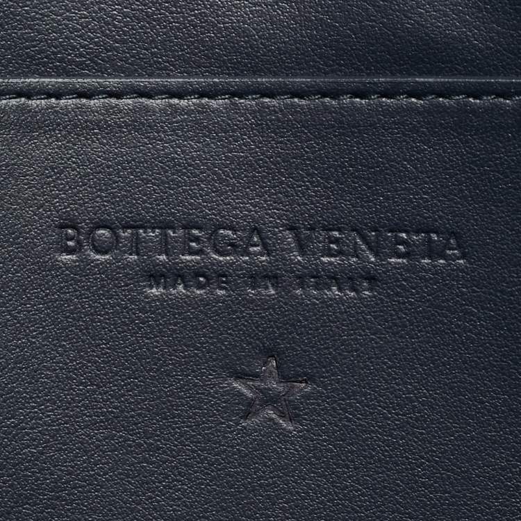 Pre Owned Bottega Veneta Navy Blue Intrecciato Leather Zip Around Pouch
