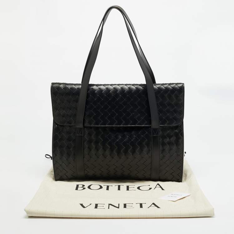 Pre Owned Bottega Veneta Classic Portfolio Black Intrecciato Leather Bag