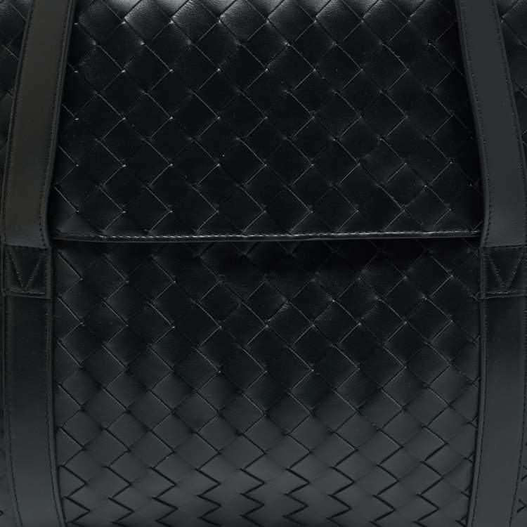 Pre Owned Bottega Veneta Classic Portfolio Black Intrecciato Leather Bag