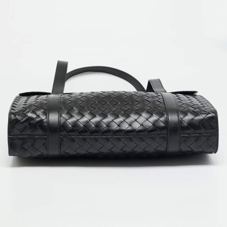 Pre Owned Bottega Veneta Classic Portfolio Black Intrecciato Leather Bag