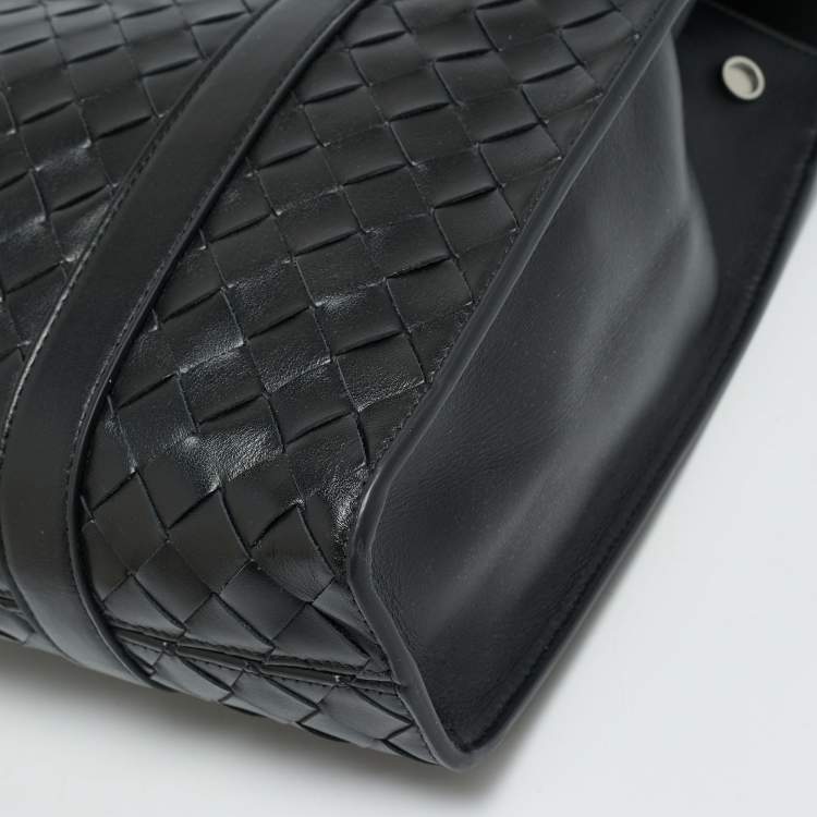 Pre Owned Bottega Veneta Classic Portfolio Black Intrecciato Leather Bag