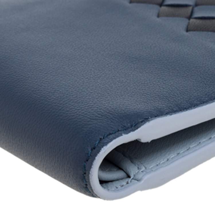 Pre Owned Bottega Veneta Blue/Black Intrecciato Leather Bifold Wallet
