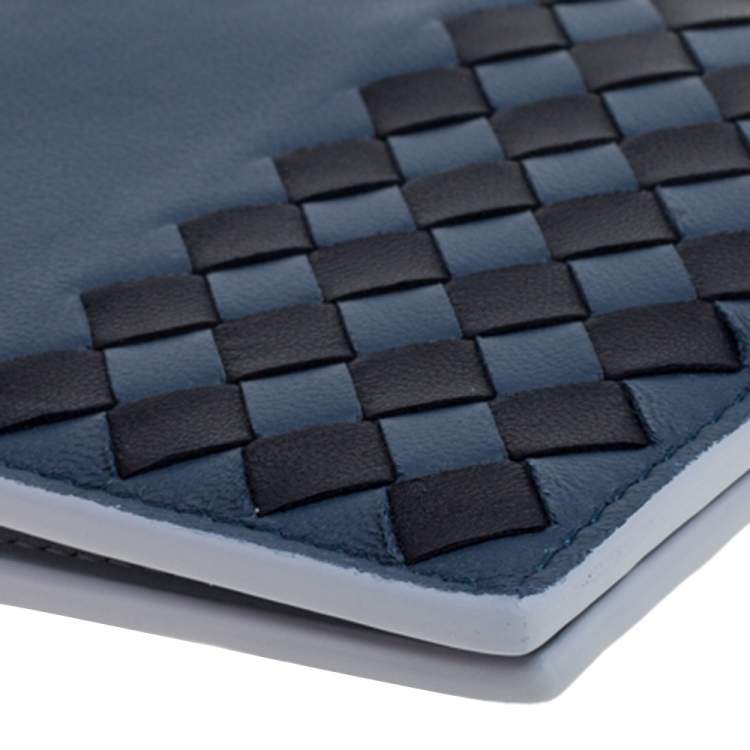 Pre Owned Bottega Veneta Blue/Black Intrecciato Leather Bifold Wallet