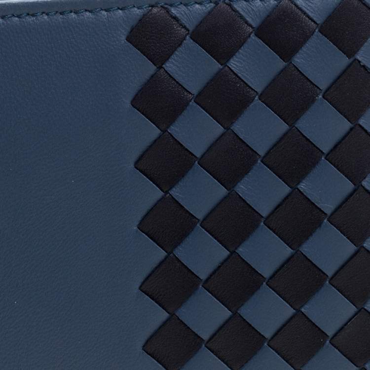 Pre Owned Bottega Veneta Blue/Black Intrecciato Leather Bifold Wallet