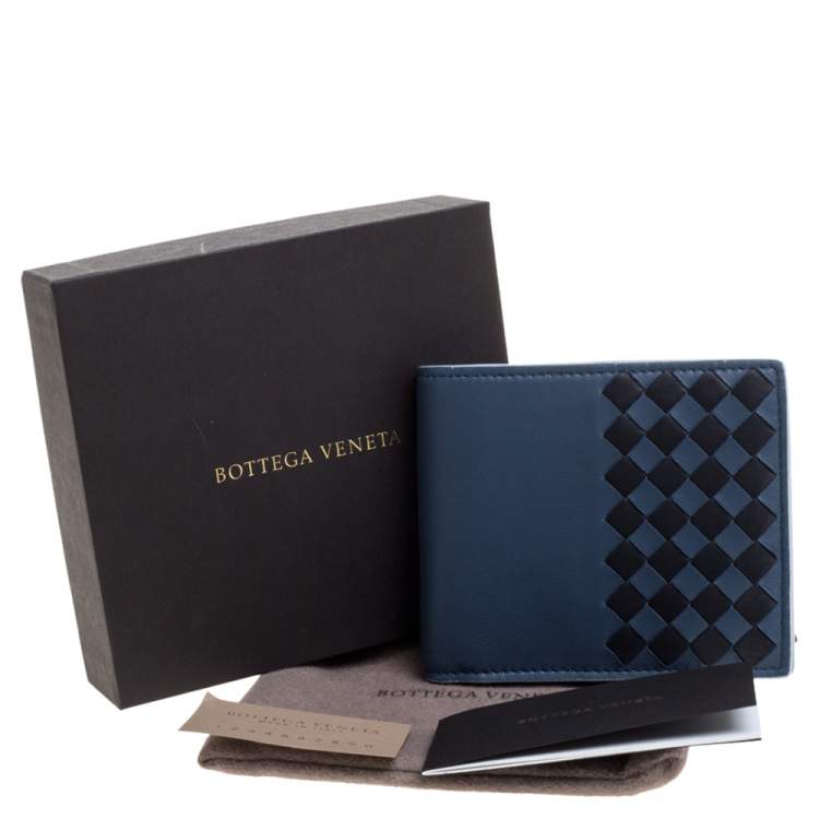 Pre Owned Bottega Veneta Blue/Black Intrecciato Leather Bifold Wallet