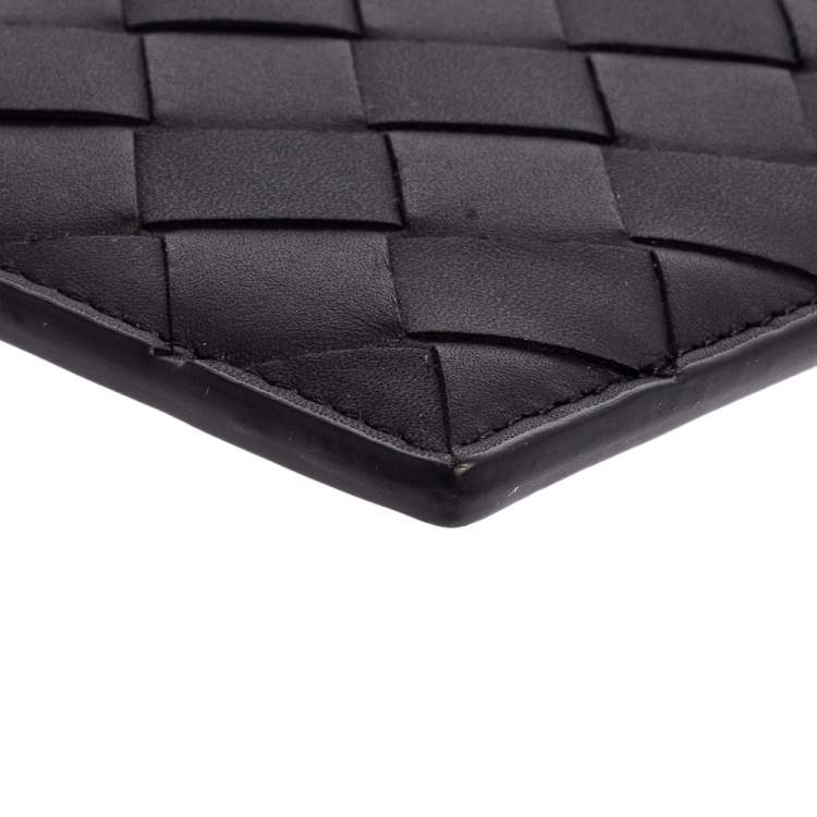 Pre Owned Bottega Veneta Navy Blue/Red Intrecciato Leather Zip Card Holder