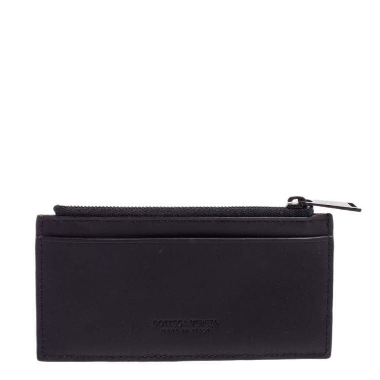 Pre Owned Bottega Veneta Navy Blue/Red Intrecciato Leather Zip Card Holder