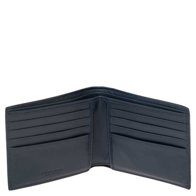 Pre Owned Bottega Veneta Navy Blue Intrecciato Leather Bifold Wallet