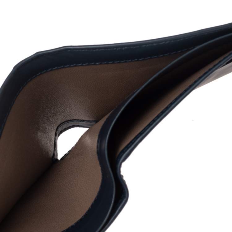 Pre Owned Bottega Veneta Navy Blue Intrecciato Leather Bifold Wallet