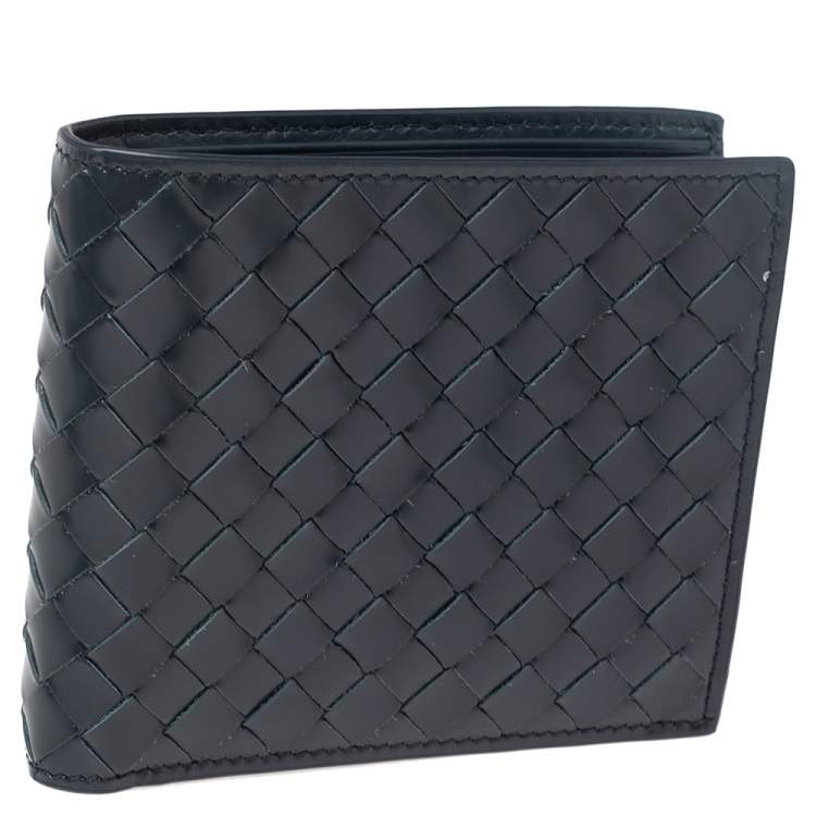 Pre Owned Bottega Veneta Navy Blue Intrecciato Leather Bifold Wallet