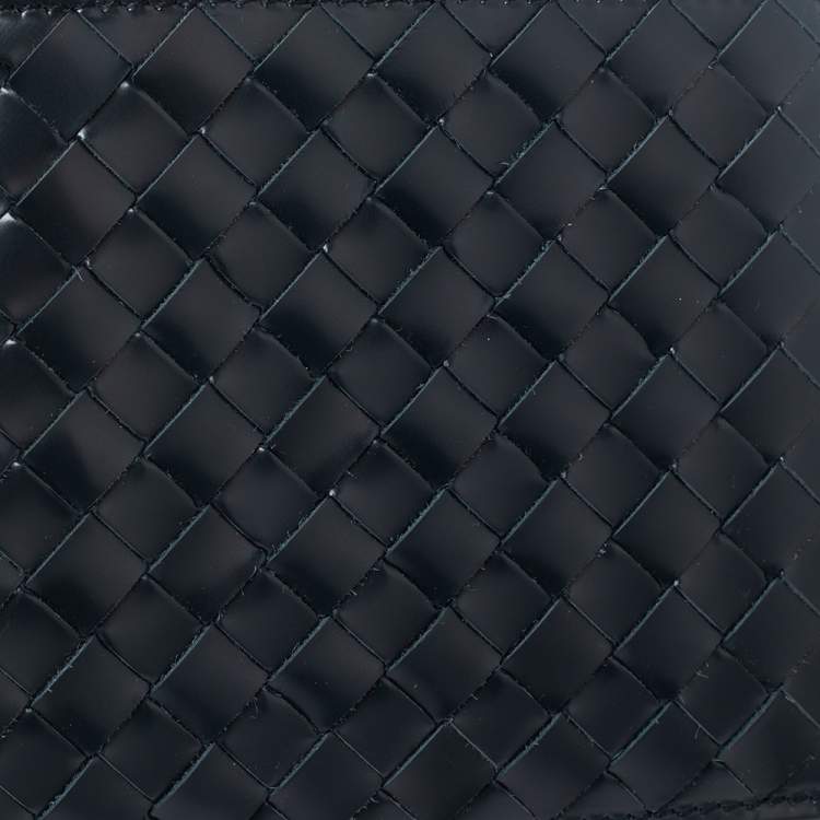 Pre Owned Bottega Veneta Navy Blue Intrecciato Leather Bifold Wallet