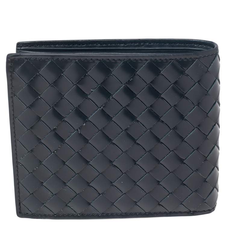 Pre Owned Bottega Veneta Navy Blue Intrecciato Leather Bifold Wallet