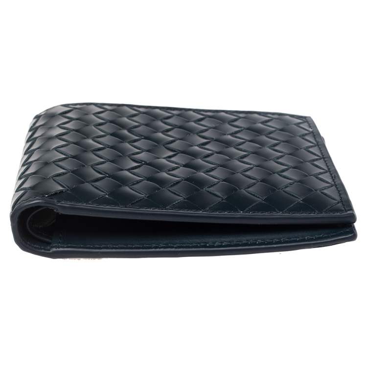 Pre Owned Bottega Veneta Navy Blue Intrecciato Leather Bifold Wallet