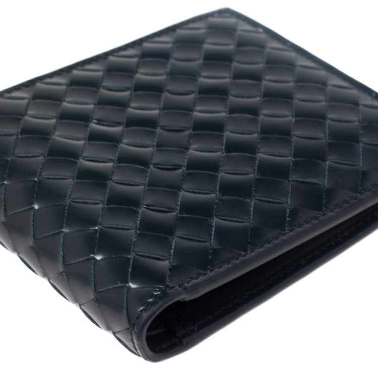 Pre Owned Bottega Veneta Navy Blue Intrecciato Leather Bifold Wallet
