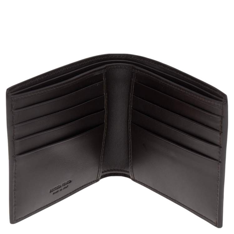 Pre Owned Bottega Veneta Dark Brown Intrecciato Leather Bifold Wallet