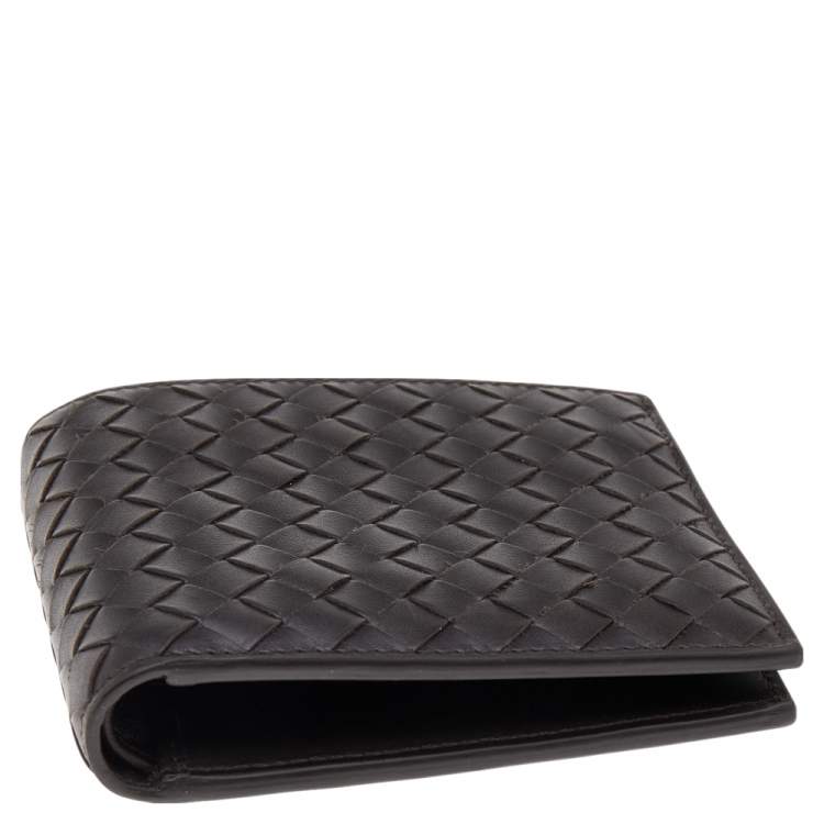 Pre Owned Bottega Veneta Dark Brown Intrecciato Leather Bifold Wallet