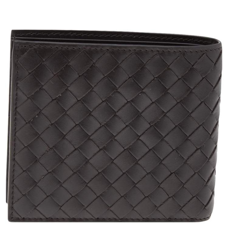 Pre Owned Bottega Veneta Dark Brown Intrecciato Leather Bifold Wallet