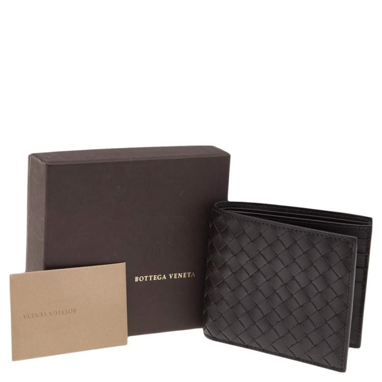 Pre Owned Bottega Veneta Dark Brown Intrecciato Leather Bifold Wallet