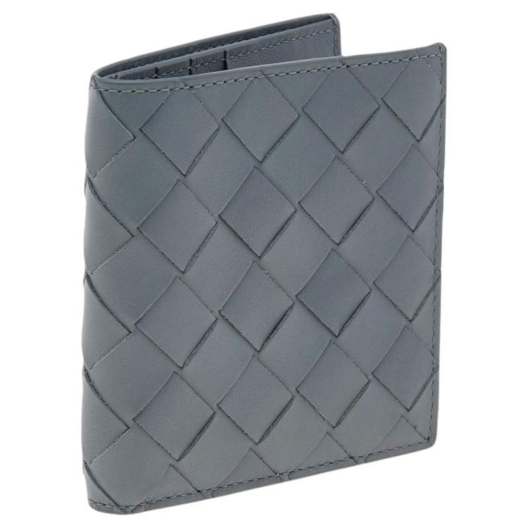 Pre Owned Bottega Veneta Grey Intrecciato Leather Bifold Wallet 