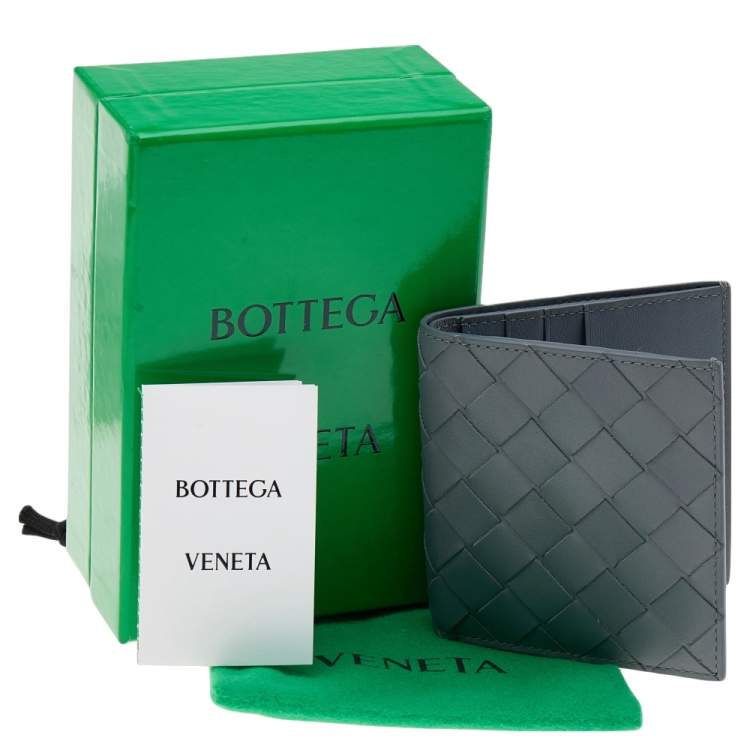 Pre Owned Bottega Veneta Grey Intrecciato Leather Bifold Wallet 
