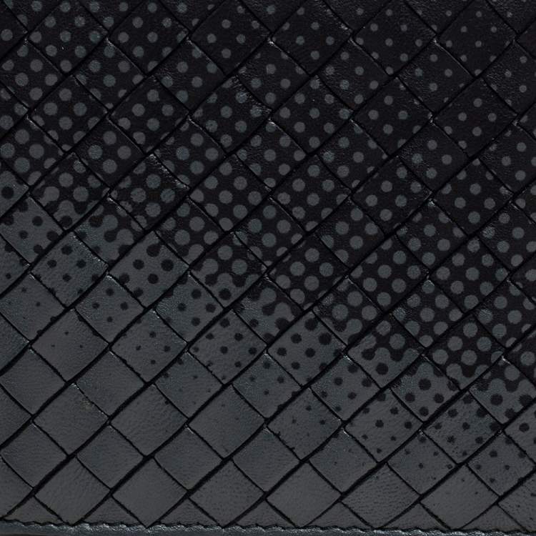 Pre Owned Bottega Veneta Black/Grey Intrecciato Leather Bifold Compact Wallet