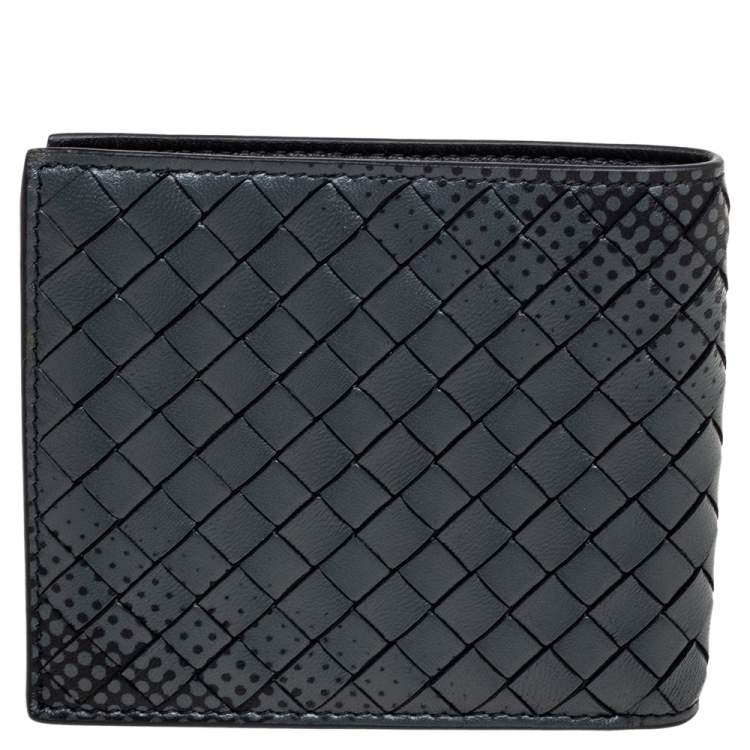 Pre Owned Bottega Veneta Black/Grey Intrecciato Leather Bifold Compact Wallet