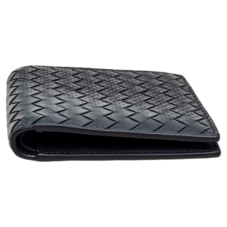 Pre Owned Bottega Veneta Black/Grey Intrecciato Leather Bifold Compact Wallet