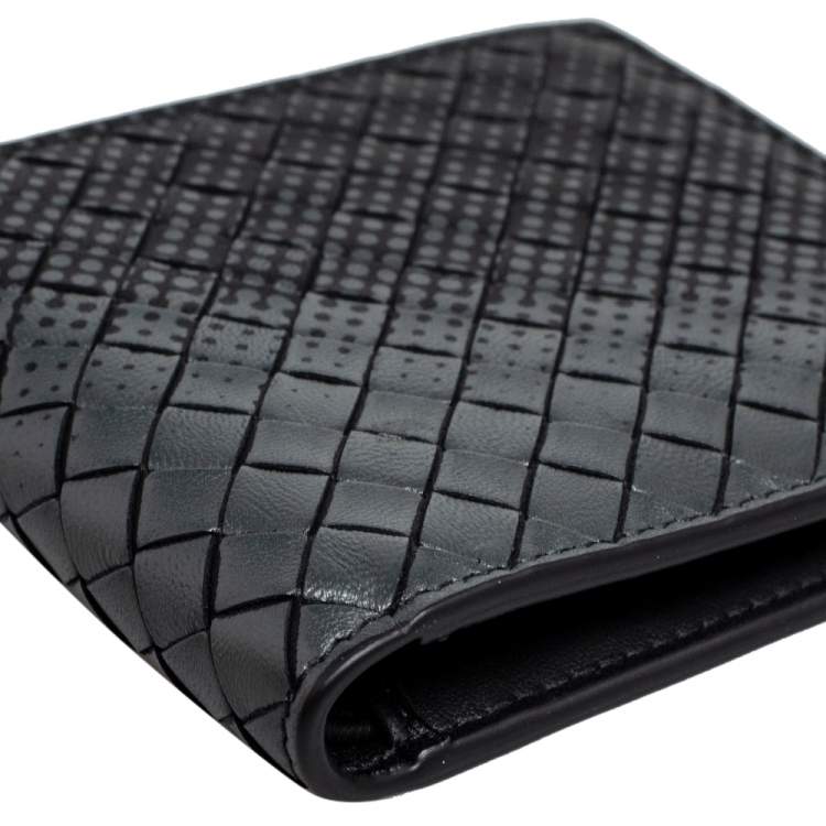 Pre Owned Bottega Veneta Black/Grey Intrecciato Leather Bifold Compact Wallet