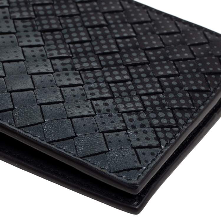 Pre Owned Bottega Veneta Black/Grey Intrecciato Leather Bifold Compact Wallet