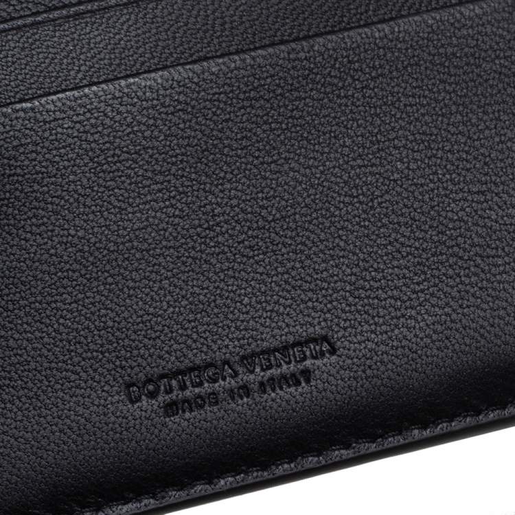 Pre Owned Bottega Veneta Black/Grey Intrecciato Leather Bifold Compact Wallet