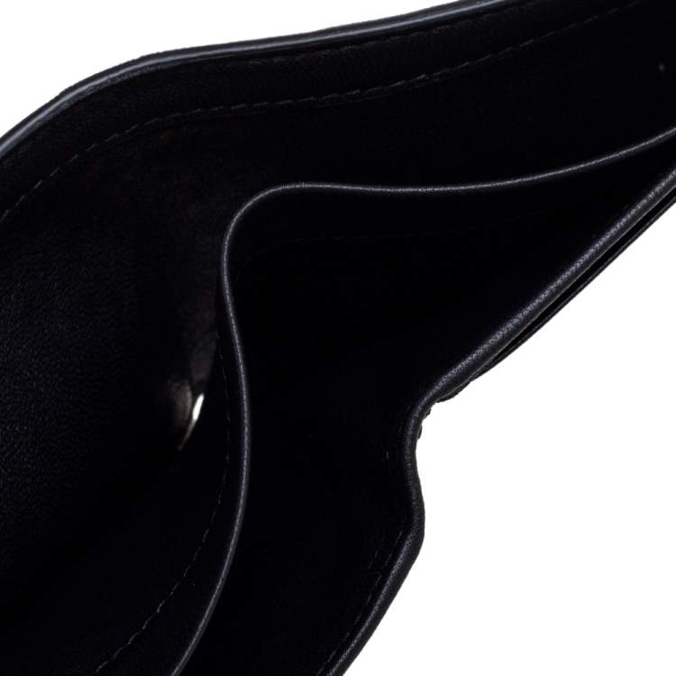 Pre Owned Bottega Veneta Black/Grey Intrecciato Leather Bifold Compact Wallet