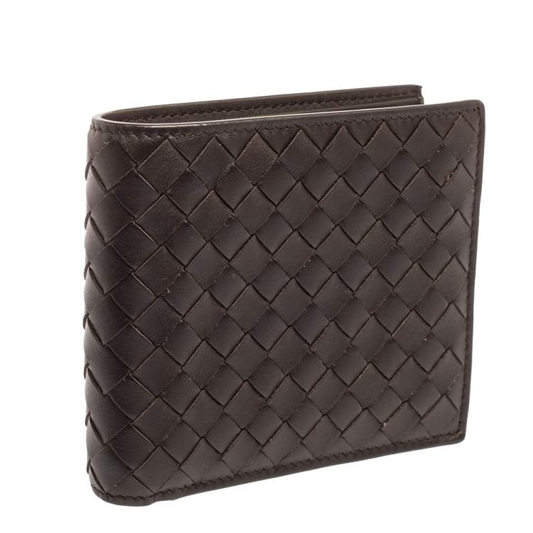 Pre Owned Bottega Venetia Mocha Brown Intrecciato Leather Bifold Compact Wallet